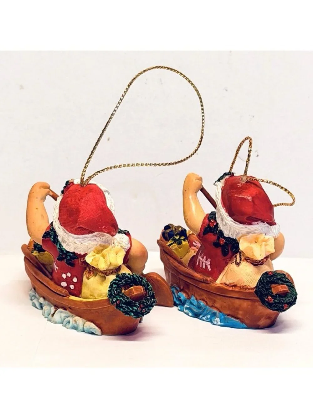 Island Heritage Hawaii Ornaments Lot of 6 Santa Surfing Canoeing Fishing Shaka